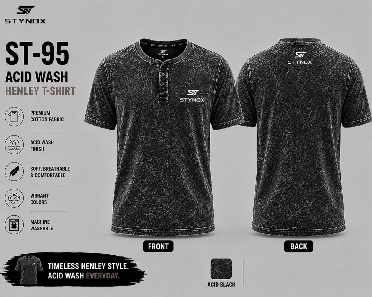 Acid wash t-shirt henley