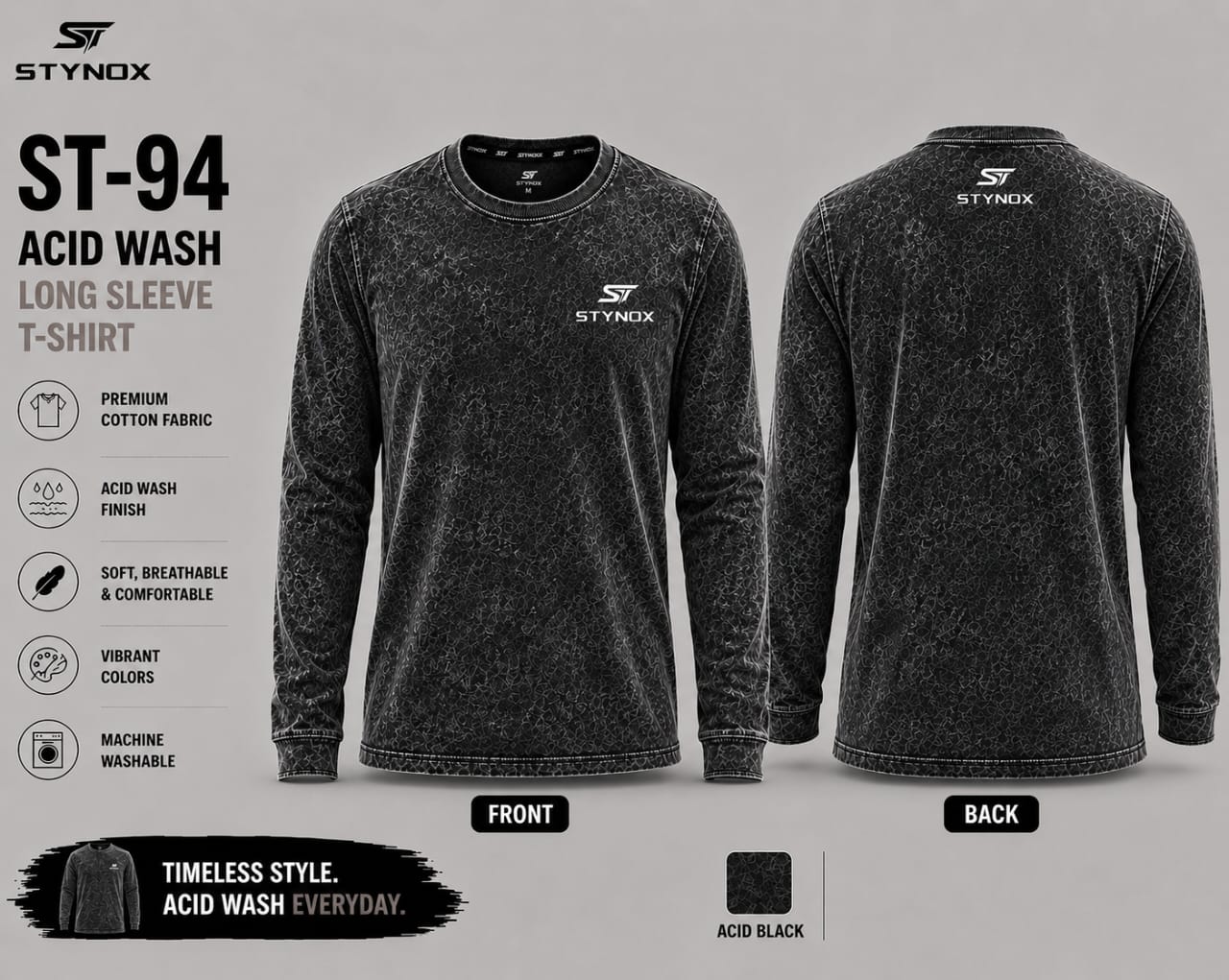 Acid wash t-shirt long sleeves